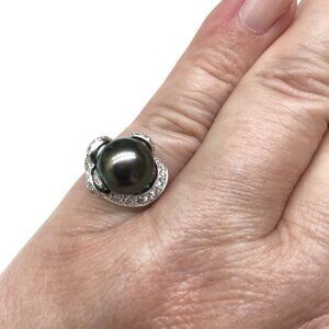 💎BRAND NEW 18K White Gold Tahitian Pearl & Diamond Ring - Never Worn!💎